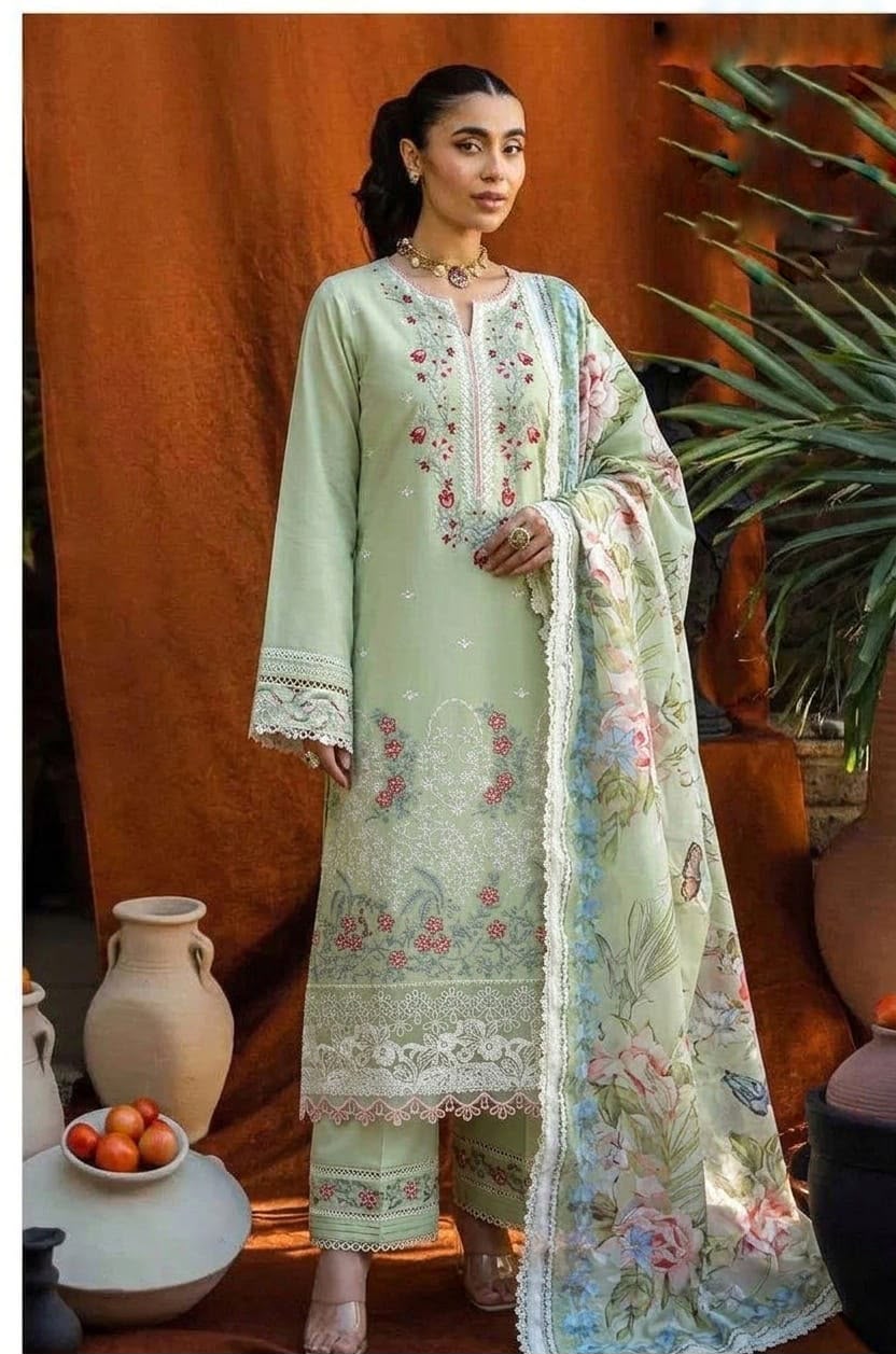 Shop the Maria B luxury lawn 3-piece suit with heavy sequence embroidery, digital print Swiss voile dupatta, and premium lawn fabric. Order now from IZ Pattern and Place.