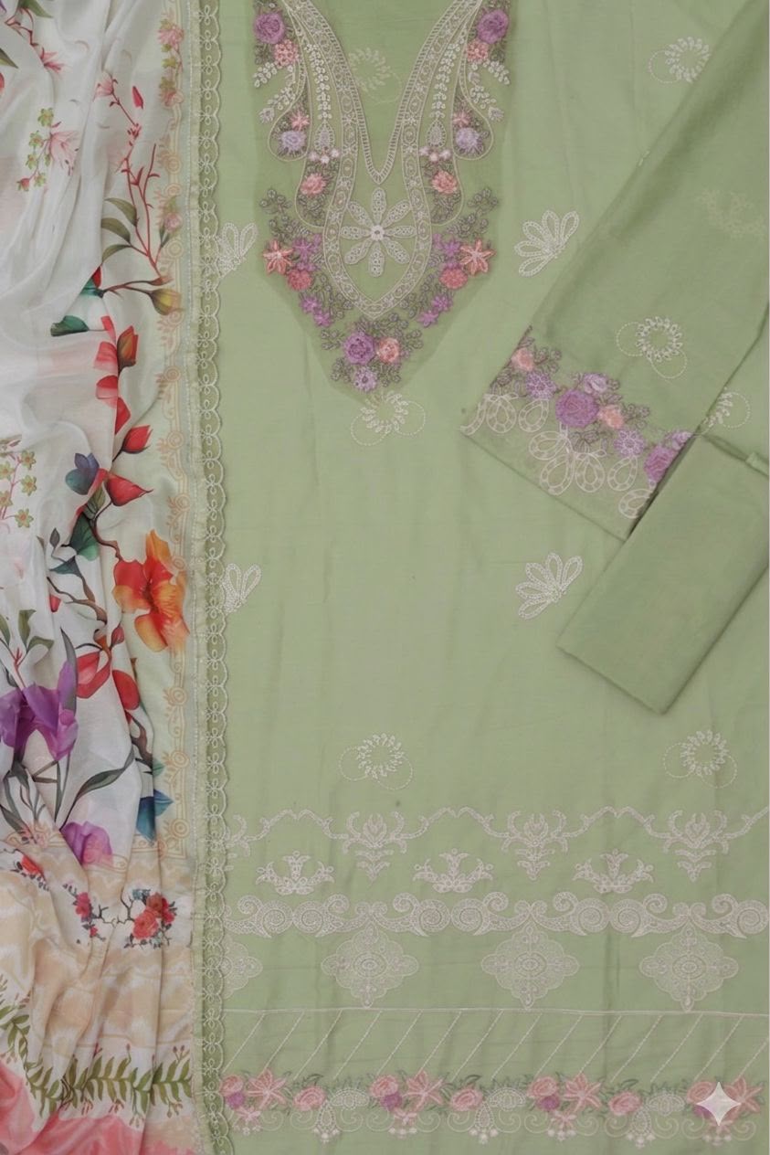 Shop the Maria B luxury lawn cotton 3-piece suit with heavy multi-head embroidery and a ready-to-wear Swiss voile dupatta with 4-side embroidery. Order now from IZ Pattern and Place.