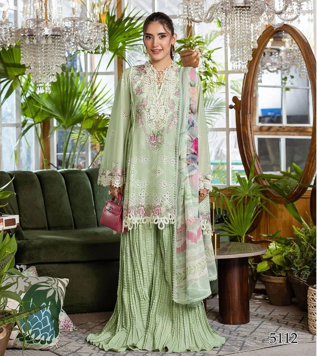 Shop the Maria B luxury lawn cotton 3-piece suit with heavy multi-head embroidery and a ready-to-wear Swiss voile dupatta with 4-side embroidery. Order now from IZ Pattern and Place.