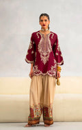 Shop the Ethnic Wedding Summer Collection Airjet Silk 2-piece suit with full sequence embroidered front, embroidered sleeves, and printed silk trouser. Order now from IZ Pattern and Place.