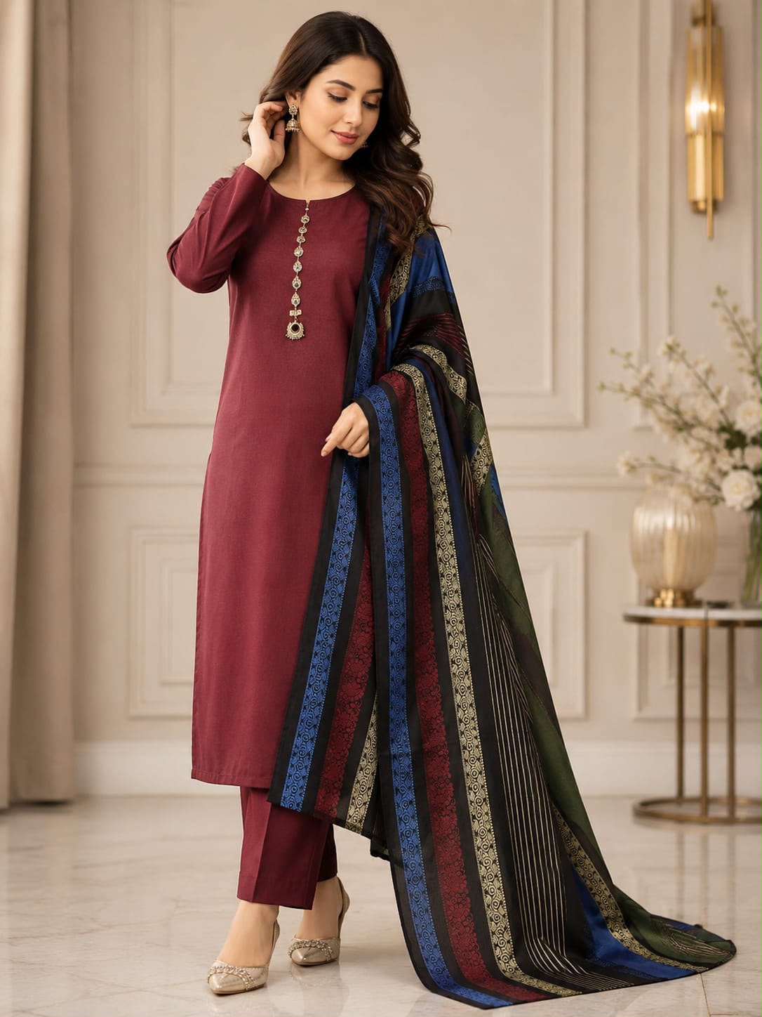 Khaadi Marina 4001 winter 3-piece suit front