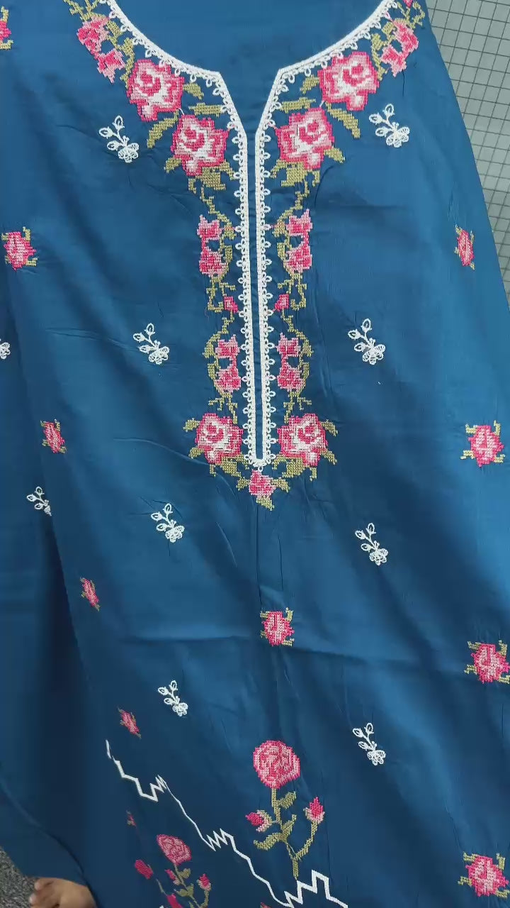 Shop the Cross Stitch Summer Collection 2026 lawn 3-piece suit with heavy embroidery and a ready-to-wear Bamber chiffon cutwork dupatta. Order now from IZ Pattern and Place.