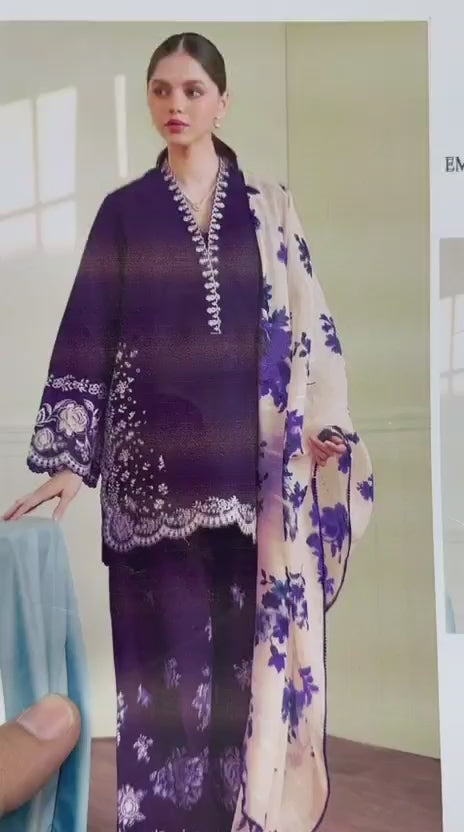 Shop the Zara Shahjahan 2686 luxury embroidered Airjet Lawn 3-piece unstitched suit with a soft digital printed Swiss voile dupatta. Order now from IZ Pattern and Place.