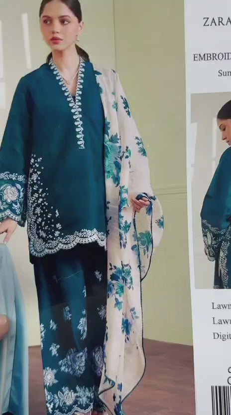 Shop the Zara Shahjahan 2686 luxury embroidered Airjet Lawn 3-piece unstitched suit with a soft digital printed Swiss voile dupatta. Order now from IZ Pattern and Place.
